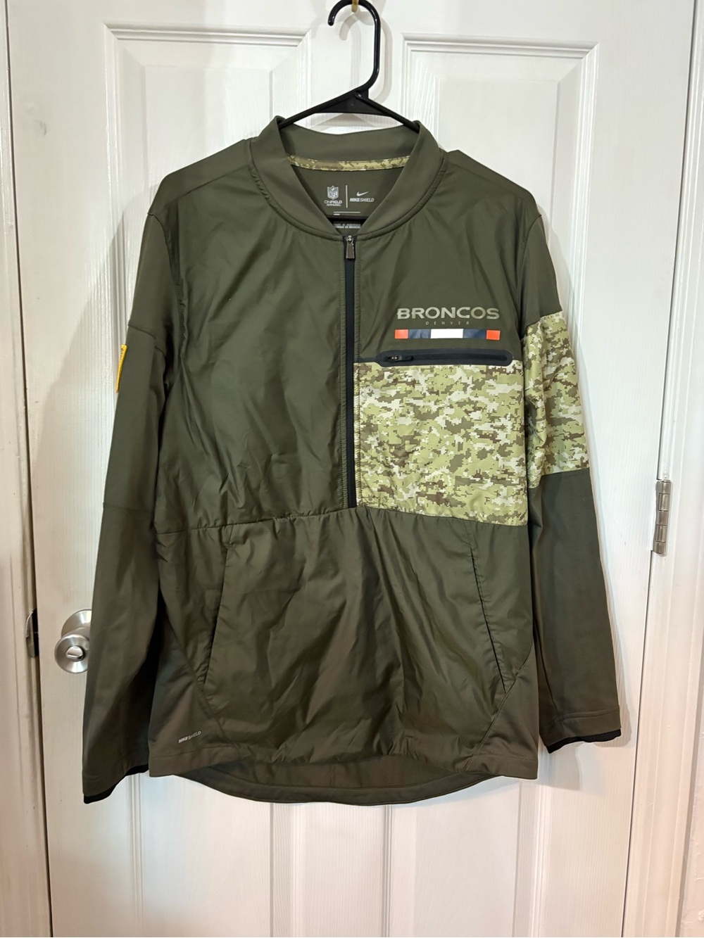 Nike Broncos Olive Green Utility Jacket with Camo Pocket